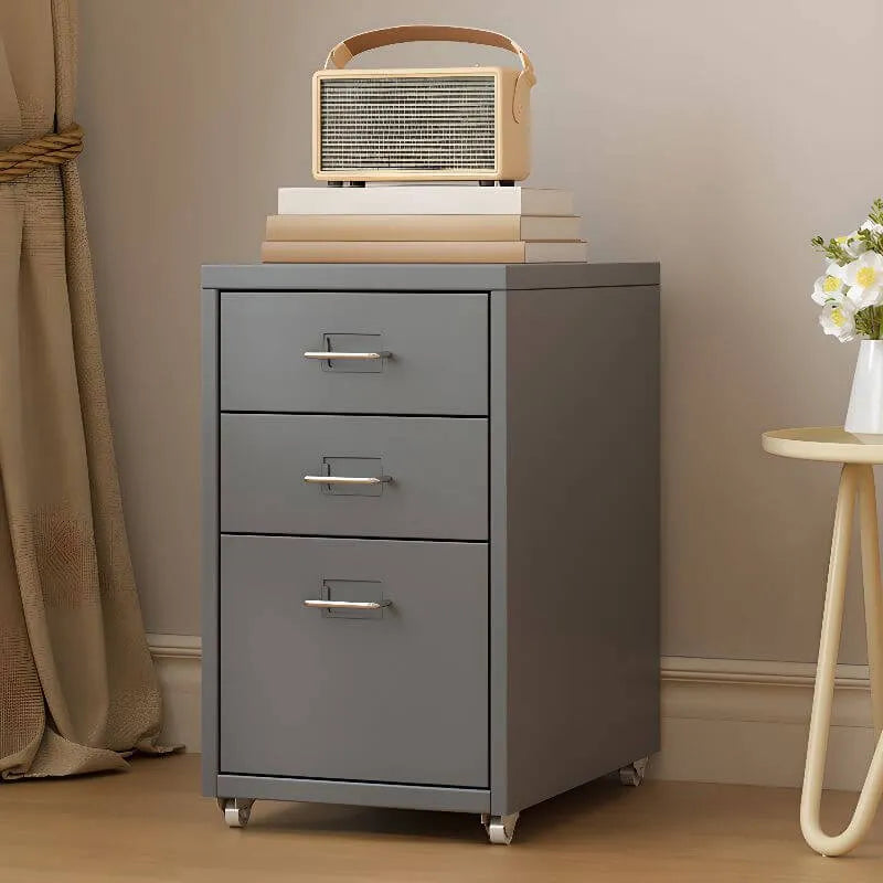 Slim Metal Filing Cabinet With Soft-Close Drawers and Casters
