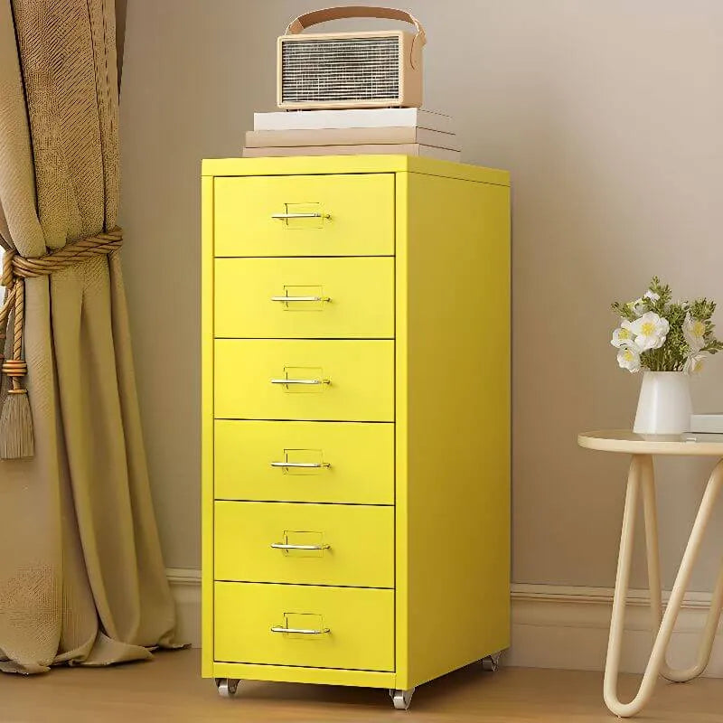 Slim Metal Filing Cabinet With Soft-Close Drawers and Casters