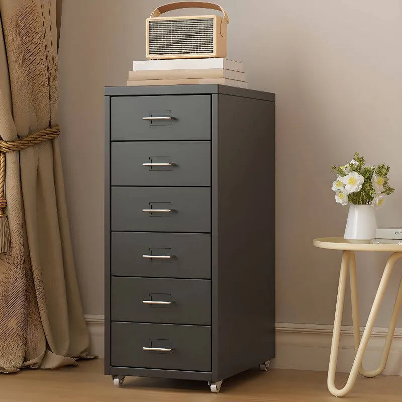 Slim Metal Filing Cabinet With Soft-Close Drawers and Casters