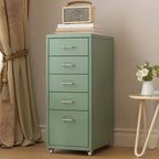Slim Metal Filing Cabinet With Soft-Close Drawers and Casters