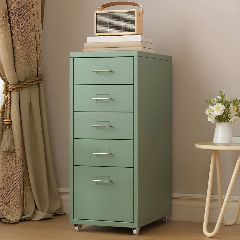 Slim Metal Filing Cabinet With Soft-Close Drawers and Casters