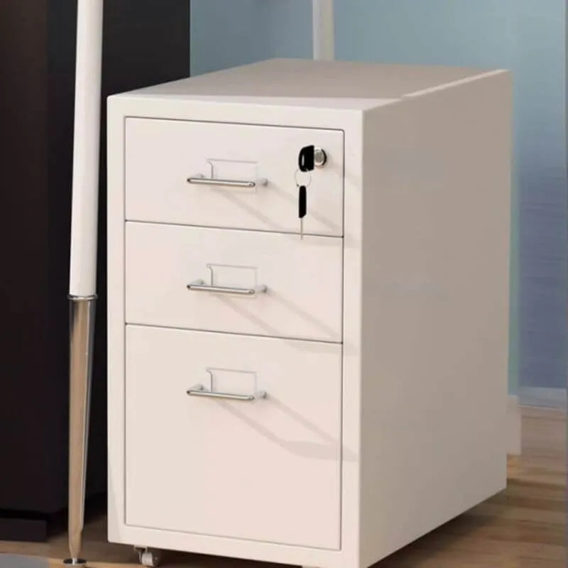 Slim Metal Filing Cabinet With Soft-Close Drawers and Casters