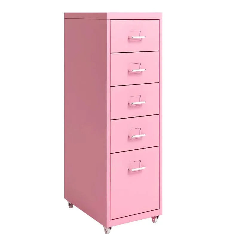 Slim Metal Filing Cabinet With Soft-Close Drawers and Casters