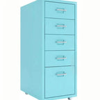 Slim Metal Filing Cabinet With Soft-Close Drawers and Casters