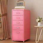 Slim Metal Filing Cabinet With Soft-Close Drawers and Casters