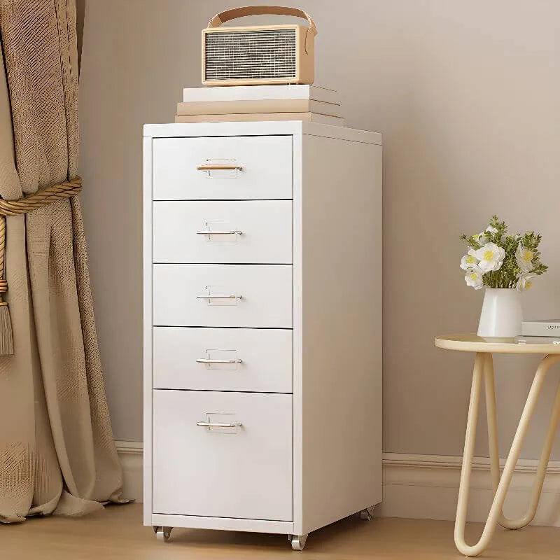 Slim Metal Filing Cabinet With Soft-Close Drawers and Casters
