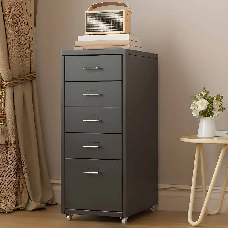 Slim Metal Filing Cabinet With Soft-Close Drawers and Casters
