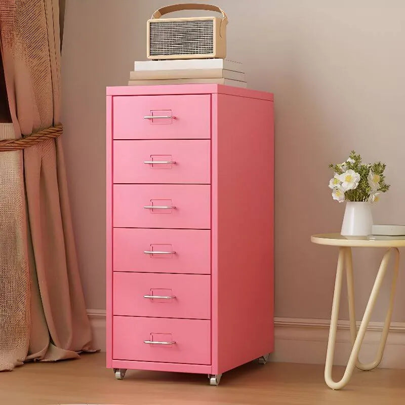 Slim Metal Filing Cabinet With Soft-Close Drawers and Casters