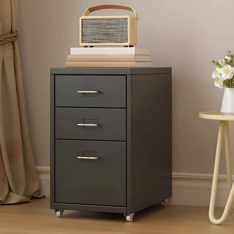 Slim Metal Filing Cabinet With Soft-Close Drawers and Casters