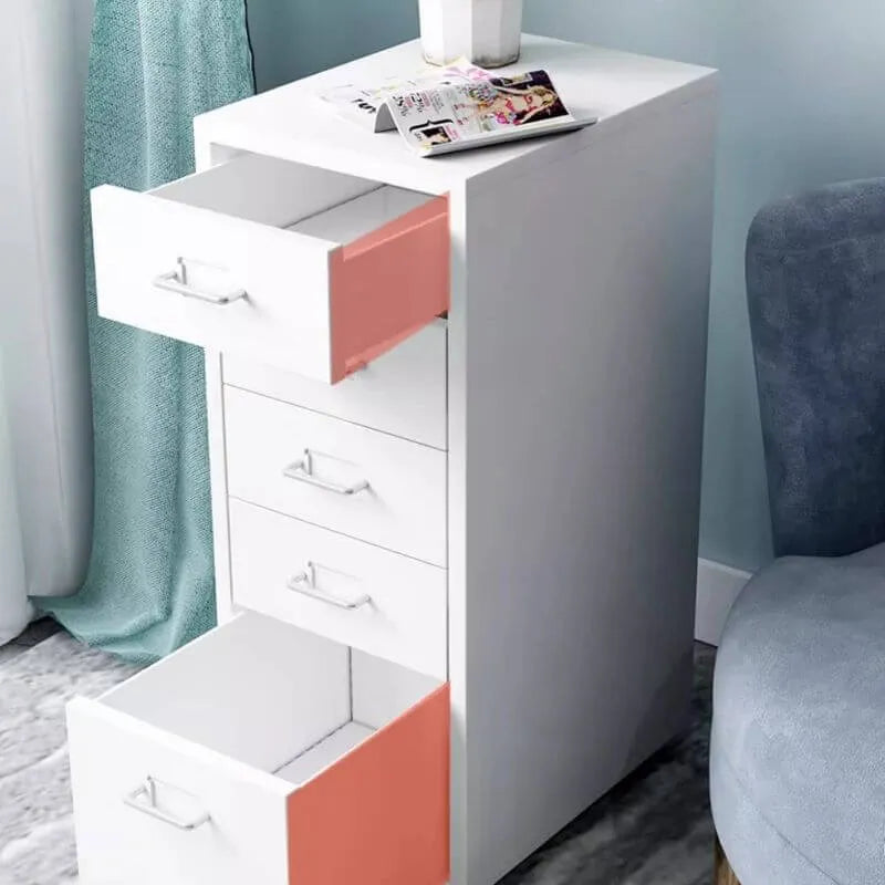 Slim Metal Filing Cabinet With Soft-Close Drawers and Casters