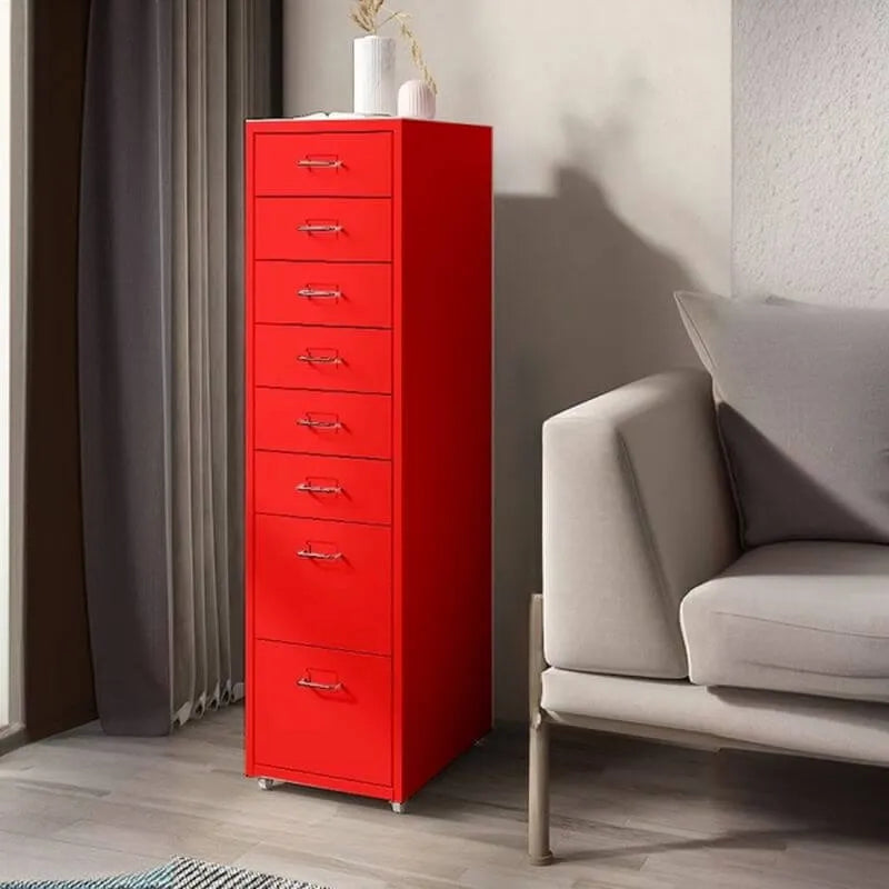 Slim Metal Filing Cabinet With Work Surface and Vertical Storage