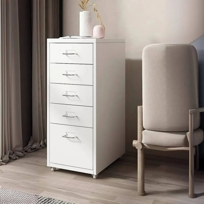 Slim Metal Filing Cabinet With Work Surface and Vertical Storage