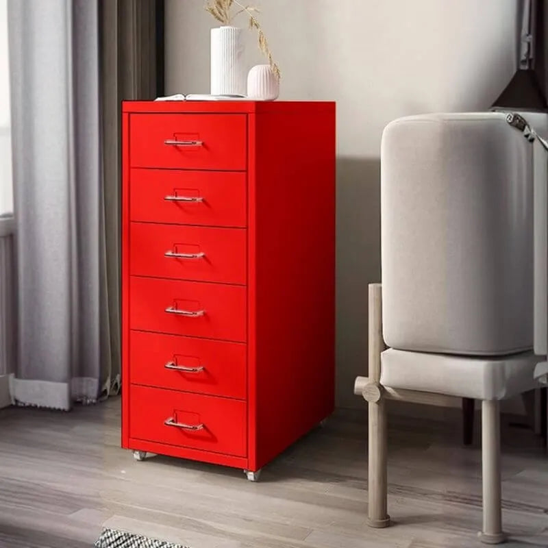 Slim Metal Filing Cabinet With Work Surface and Vertical Storage