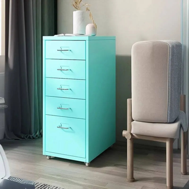 Slim Metal Filing Cabinet With Work Surface and Vertical Storage