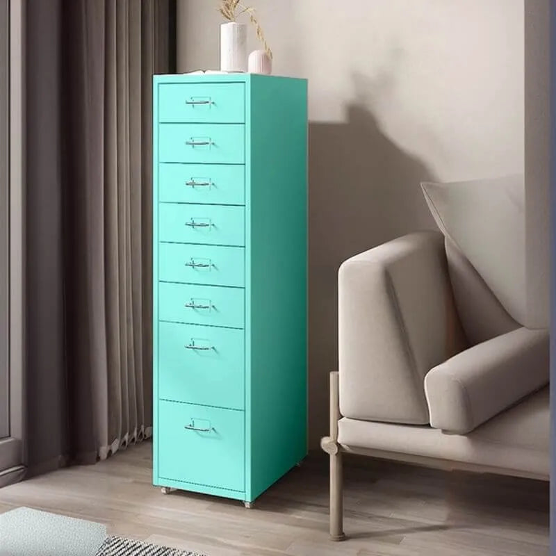 Slim Metal Filing Cabinet With Work Surface and Vertical Storage