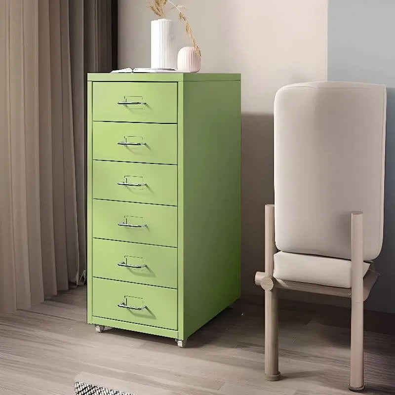 Slim Metal Filing Cabinet With Work Surface and Vertical Storage