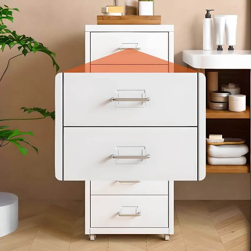 Slim Metal Filing Cabinet With Work Surface and Vertical Storage