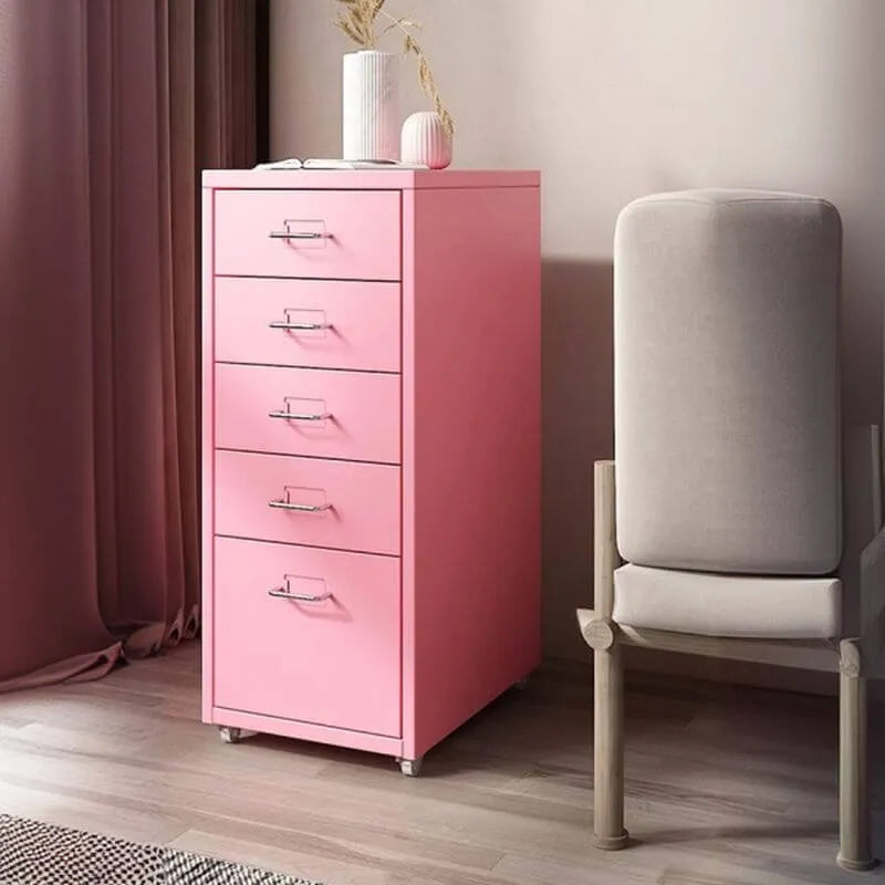 Slim Metal Filing Cabinet With Work Surface and Vertical Storage