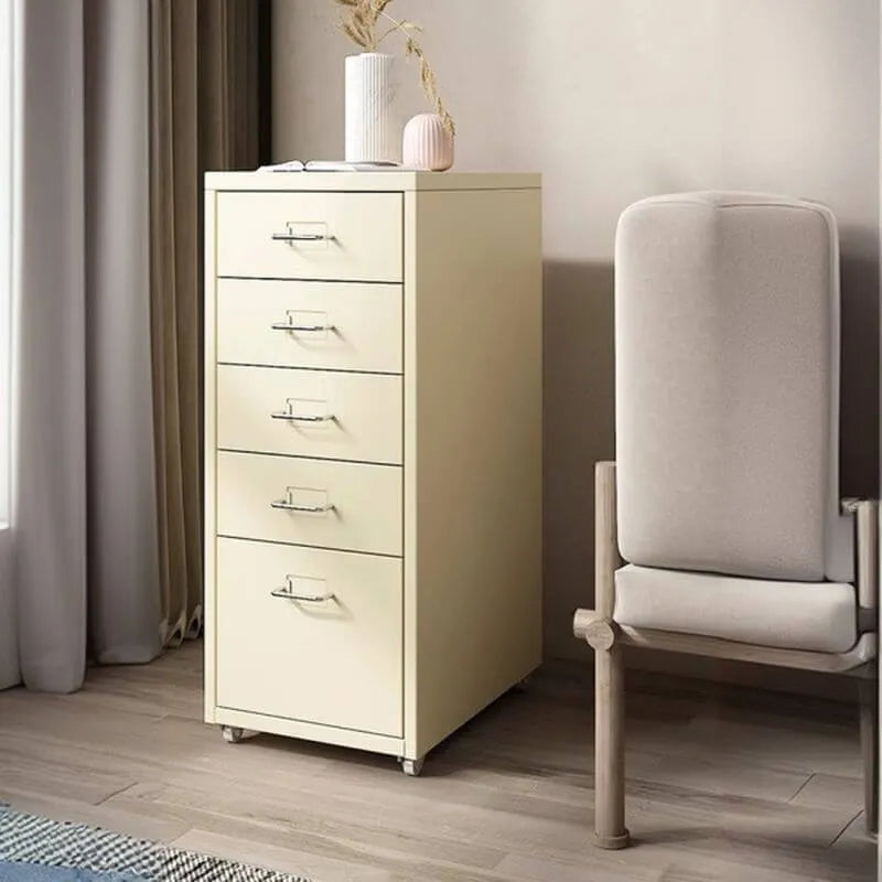 Slim Metal Filing Cabinet With Work Surface and Vertical Storage