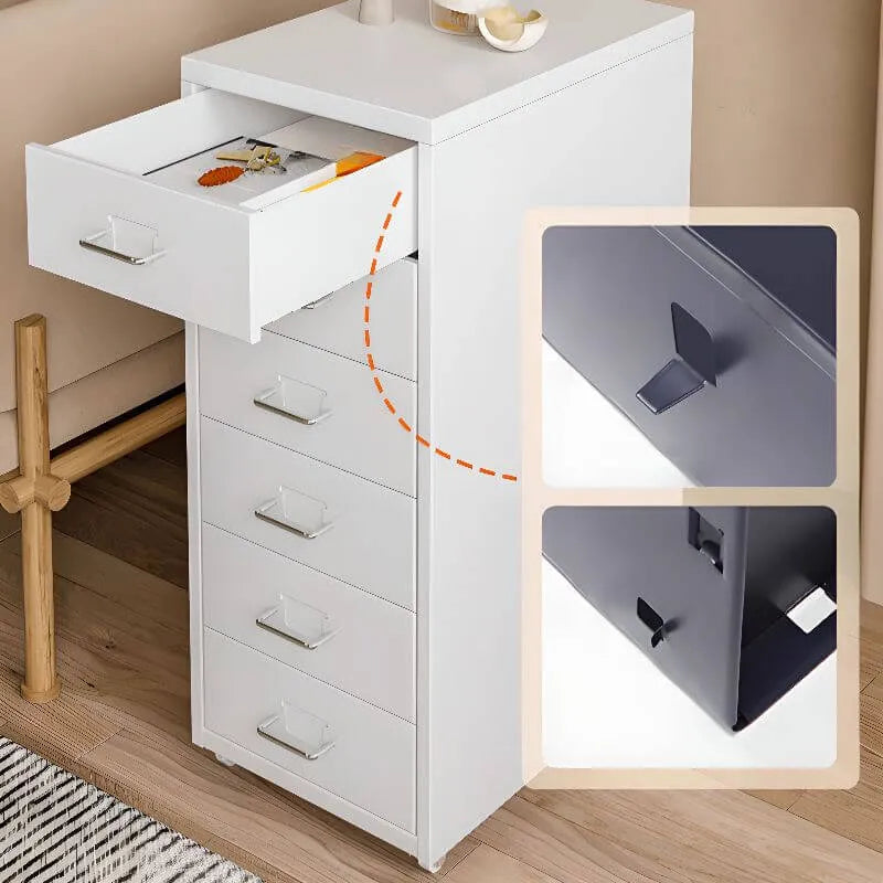 Slim Metal Filing Cabinet With Work Surface and Vertical Storage