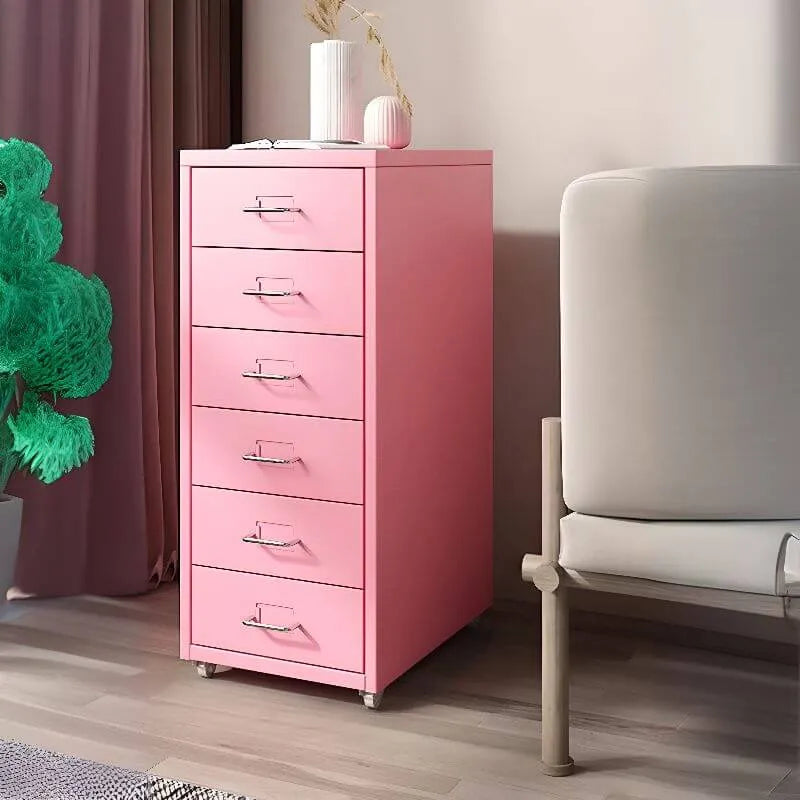 Slim Metal Filing Cabinet With Work Surface and Vertical Storage