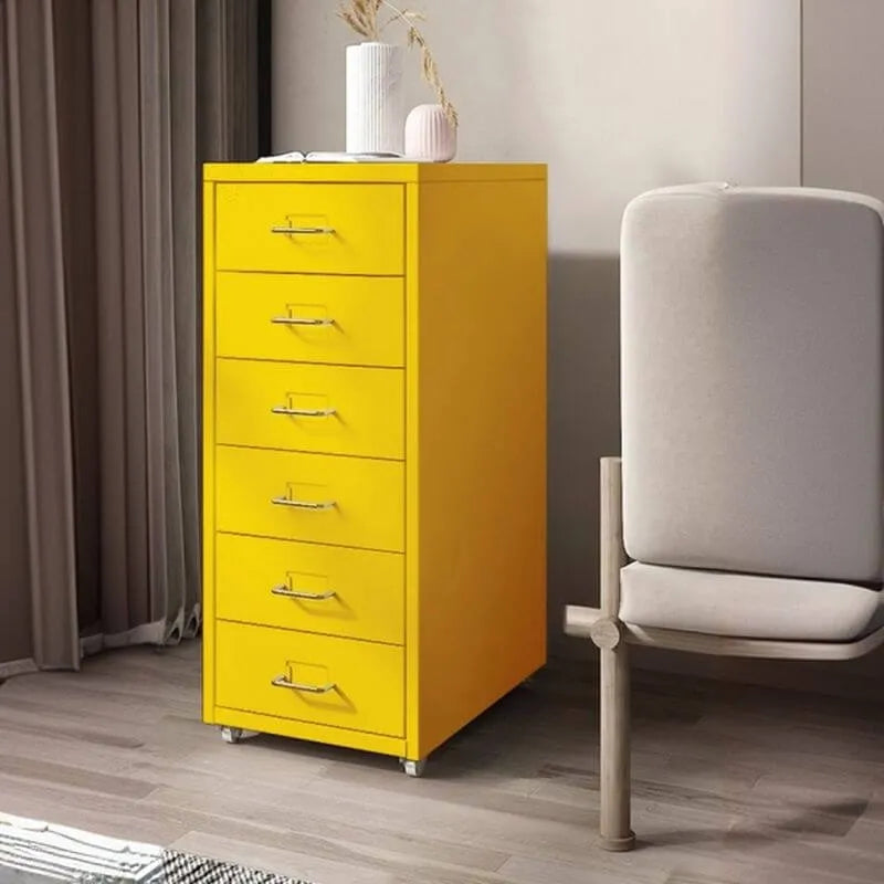 Slim Metal Filing Cabinet With Work Surface and Vertical Storage