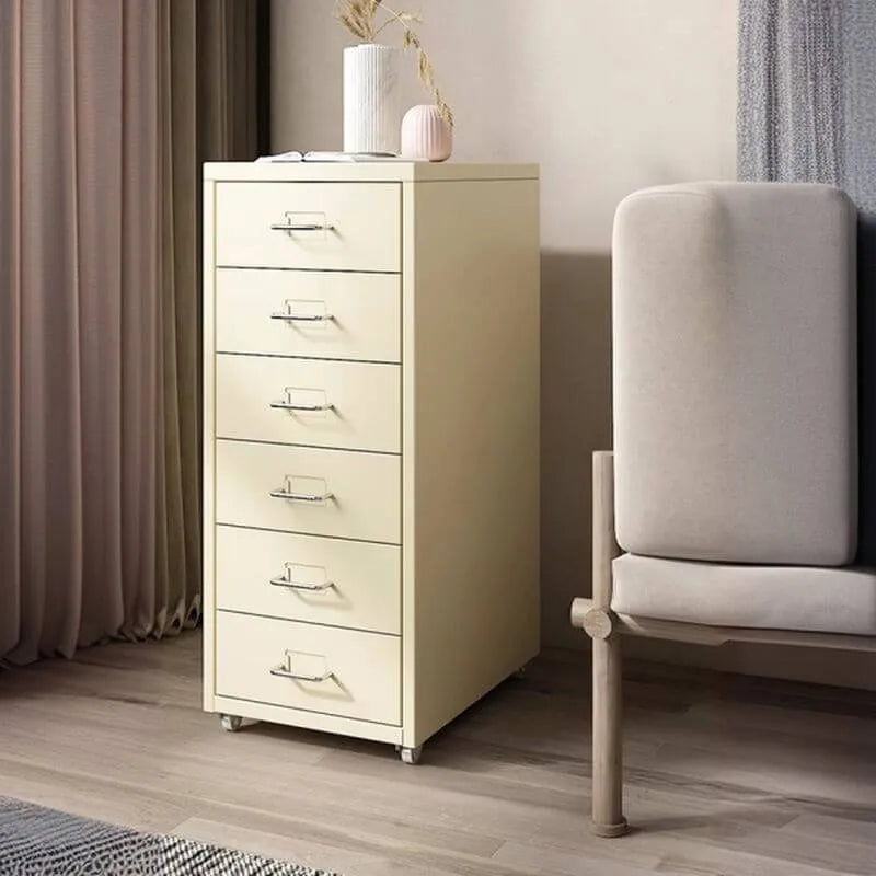 Slim Metal Filing Cabinet With Work Surface and Vertical Storage