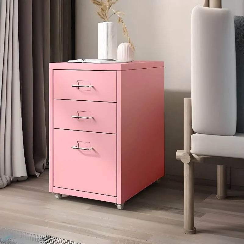 Slim Metal Filing Cabinet With Work Surface and Vertical Storage