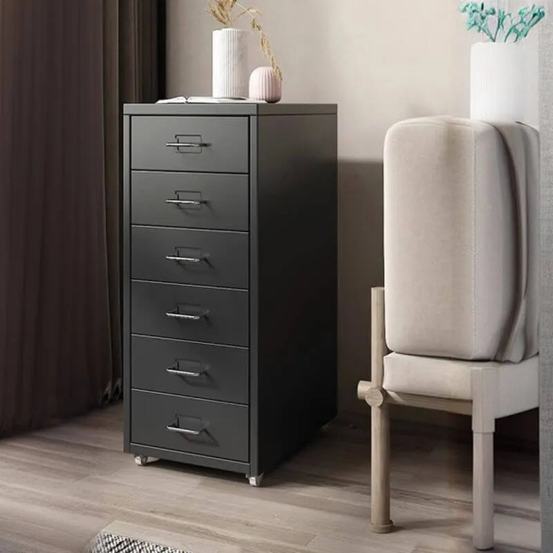 Slim Metal Filing Cabinet With Work Surface and Vertical Storage