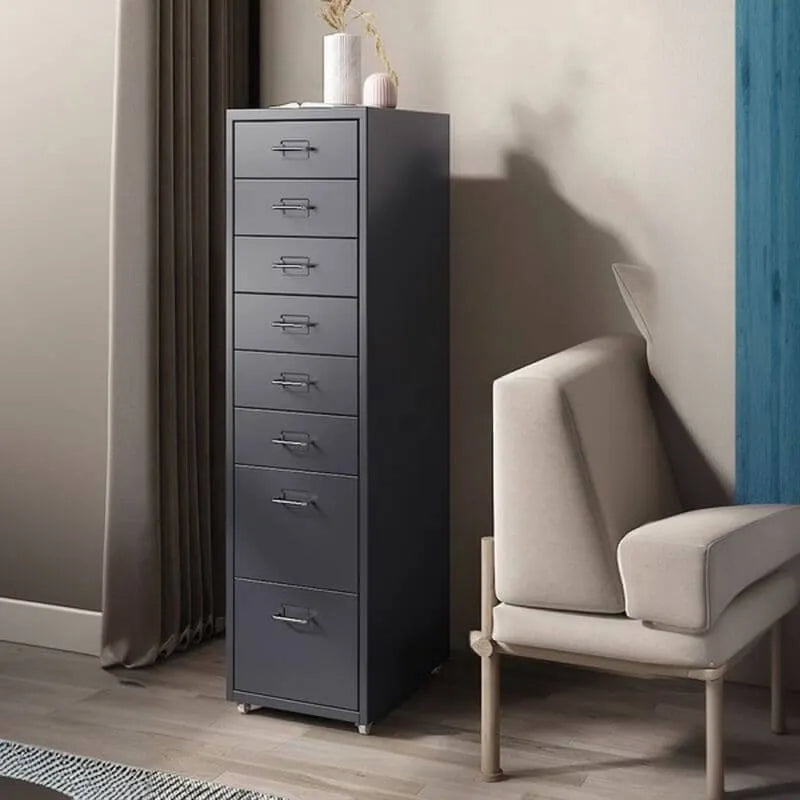 Slim Metal Filing Cabinet With Work Surface and Vertical Storage