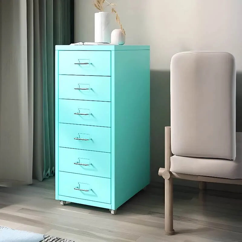 Slim Metal Filing Cabinet With Work Surface and Vertical Storage