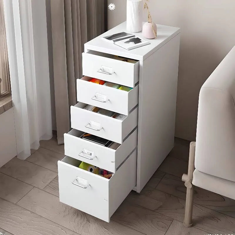 Slim Metal Filing Cabinet With Work Surface and Vertical Storage