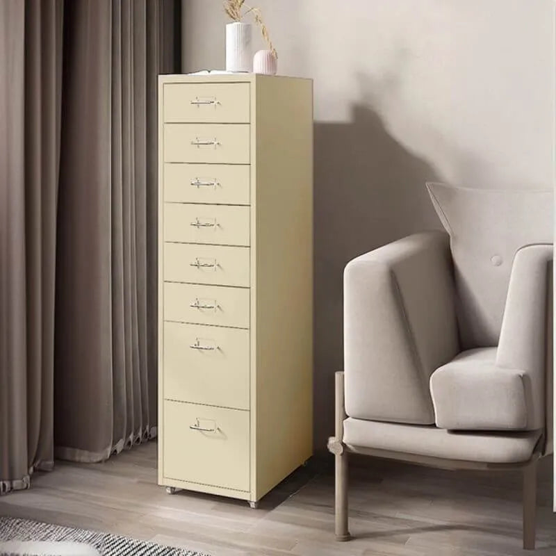 Slim Metal Filing Cabinet With Work Surface and Vertical Storage