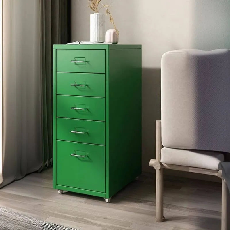 Slim Metal Filing Cabinet With Work Surface and Vertical Storage