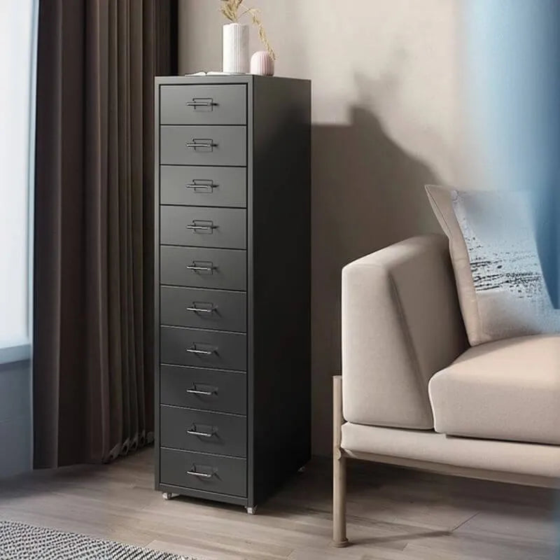 Slim Metal Filing Cabinet With Work Surface and Vertical Storage
