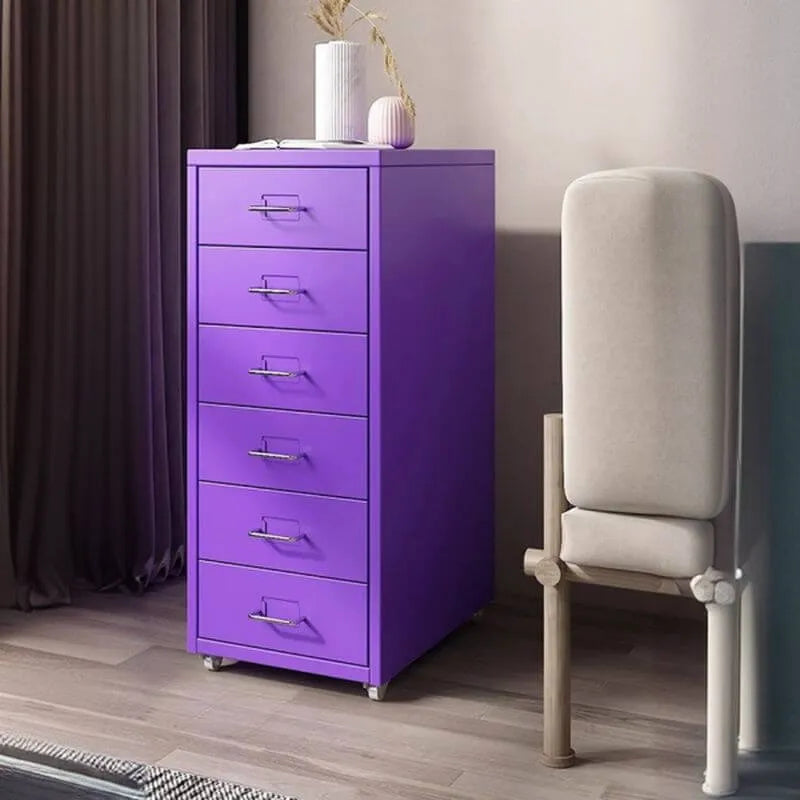 Slim Metal Filing Cabinet With Work Surface and Vertical Storage