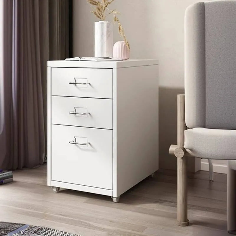 Slim Metal Filing Cabinet With Work Surface and Vertical Storage