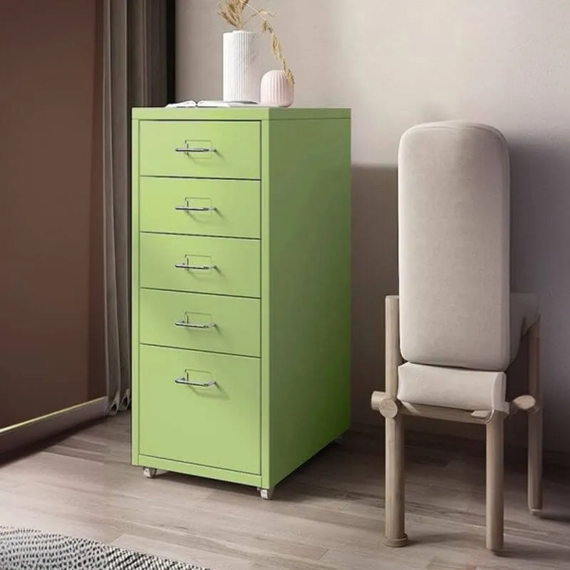 Slim Metal Filing Cabinet With Work Surface and Vertical Storage