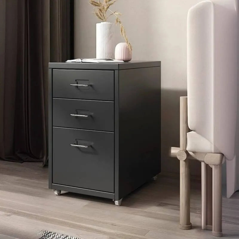Slim Metal Filing Cabinet With Work Surface and Vertical Storage