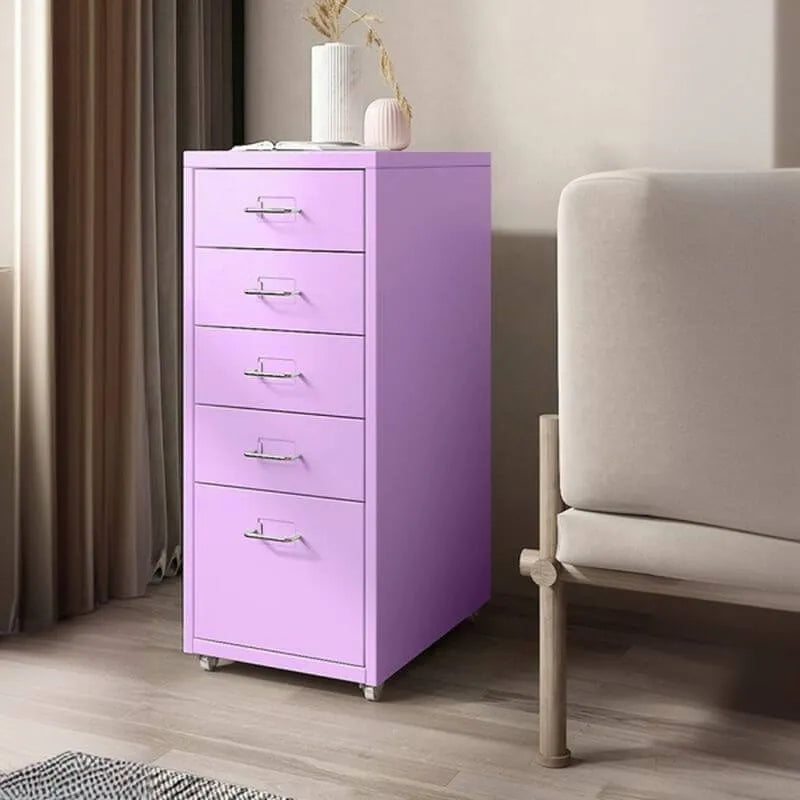 Slim Metal Filing Cabinet With Work Surface and Vertical Storage