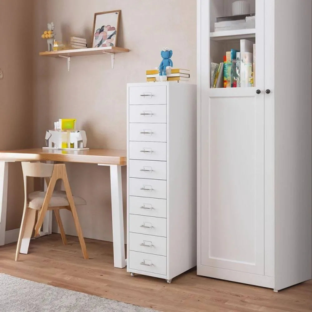 Slim Metal Filing Cabinet With Work Surface and Vertical Storage Main Product Image