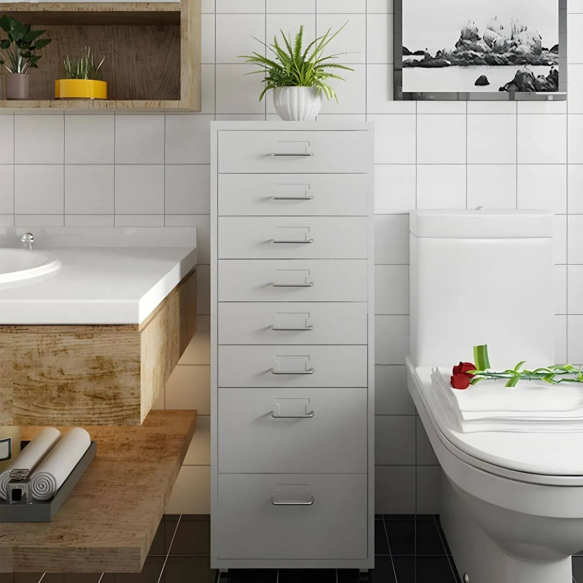 Slim Metal Storage Filing Cabinet Series With Casters And Drawers