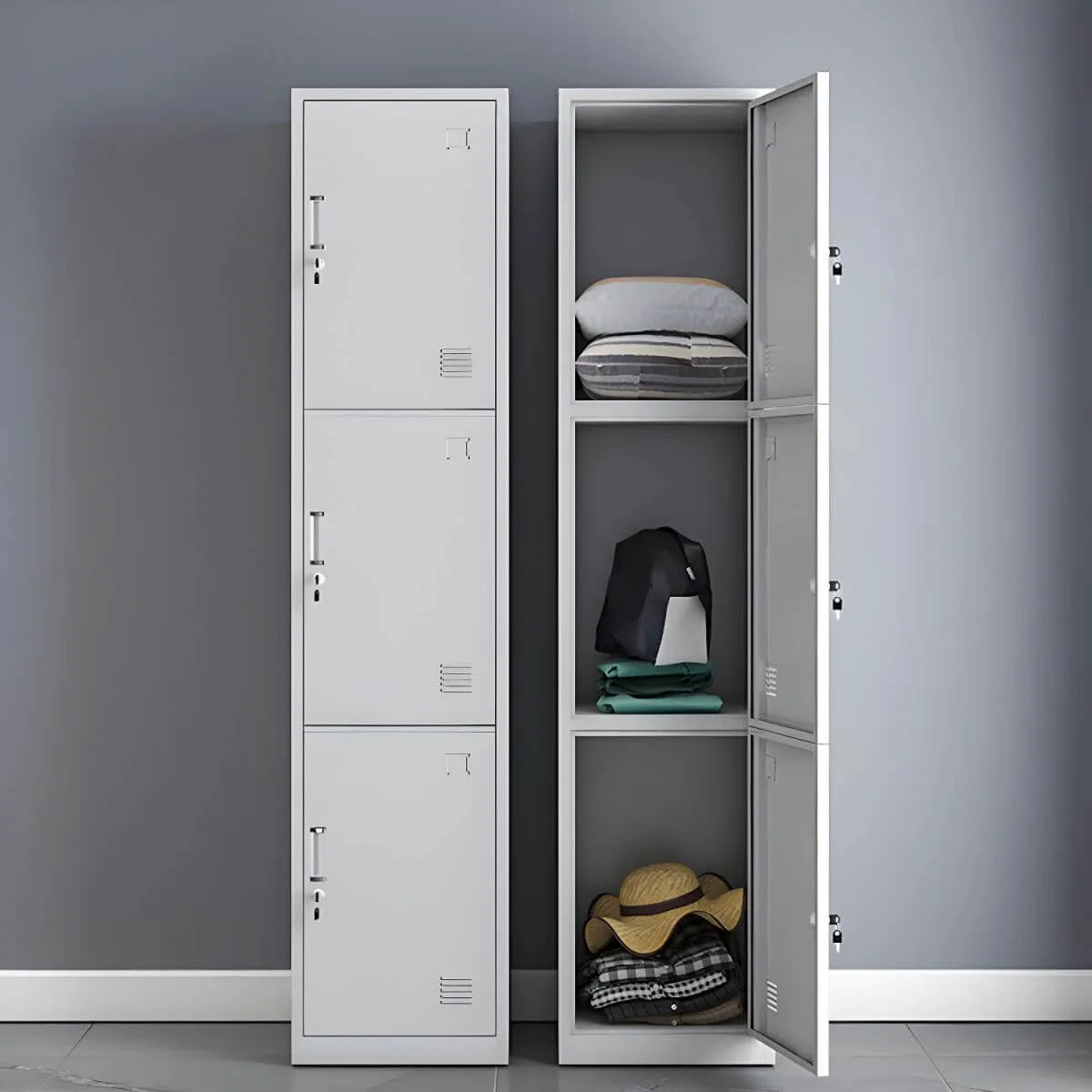 Slim Metal Storage Wardrobe With Lockable Doors And Modular Interior