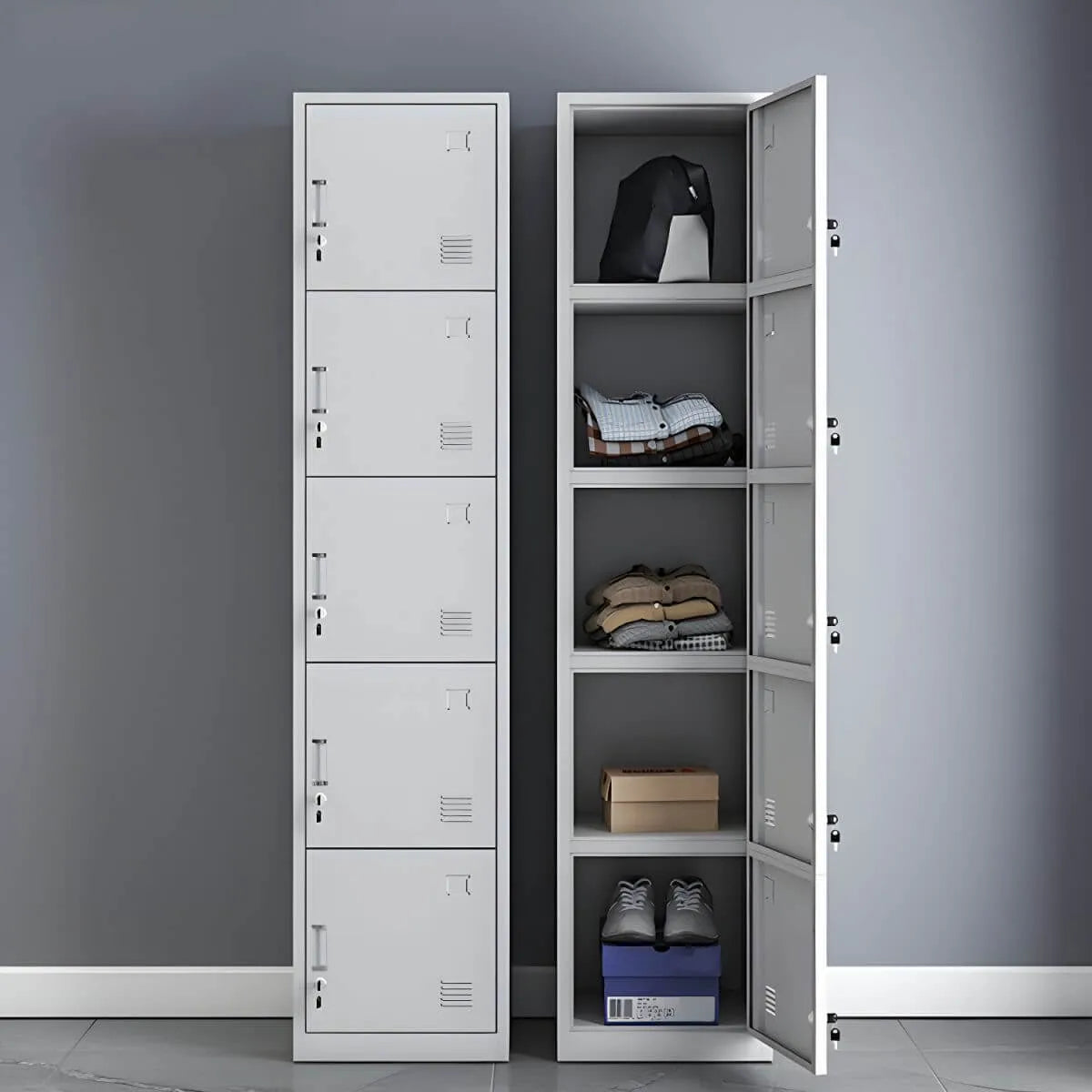 Slim Metal Storage Wardrobe With Lockable Doors And Modular Interior