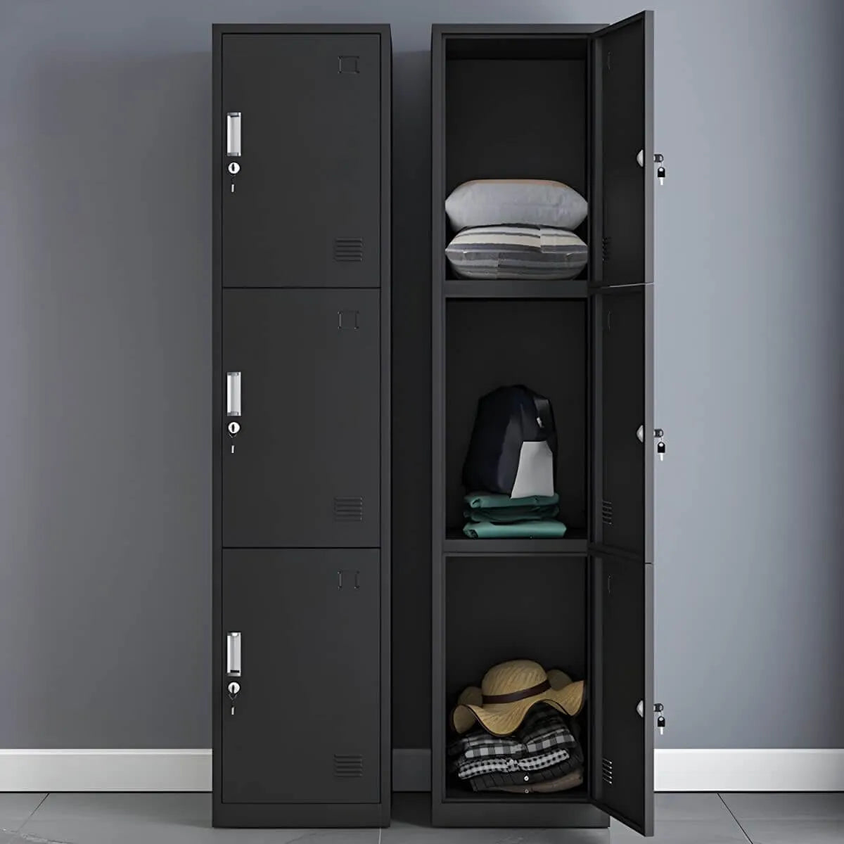 Slim Metal Storage Wardrobe With Lockable Doors And Modular Interior