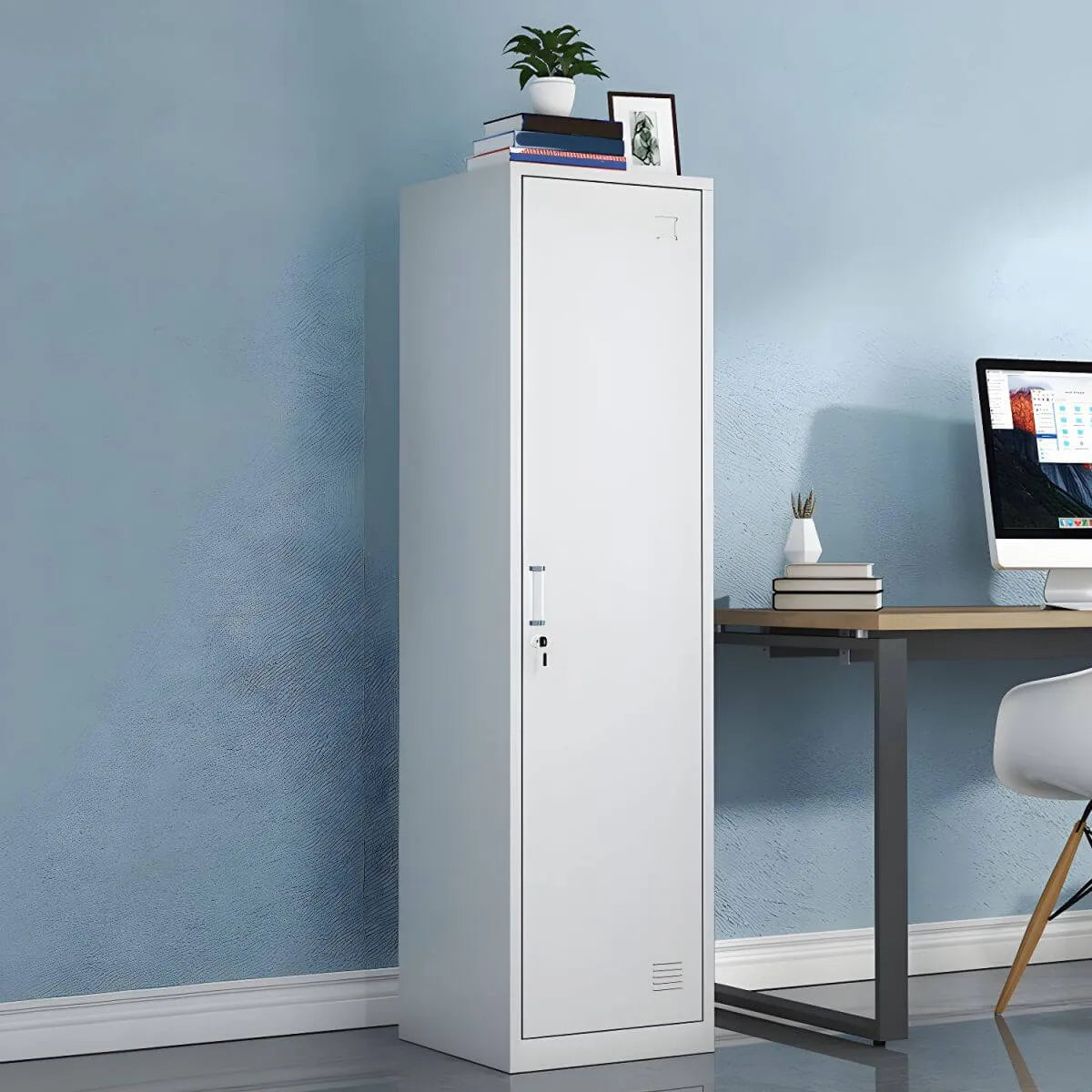 Slim Metal Storage Wardrobe With Lockable Doors And Modular Interior