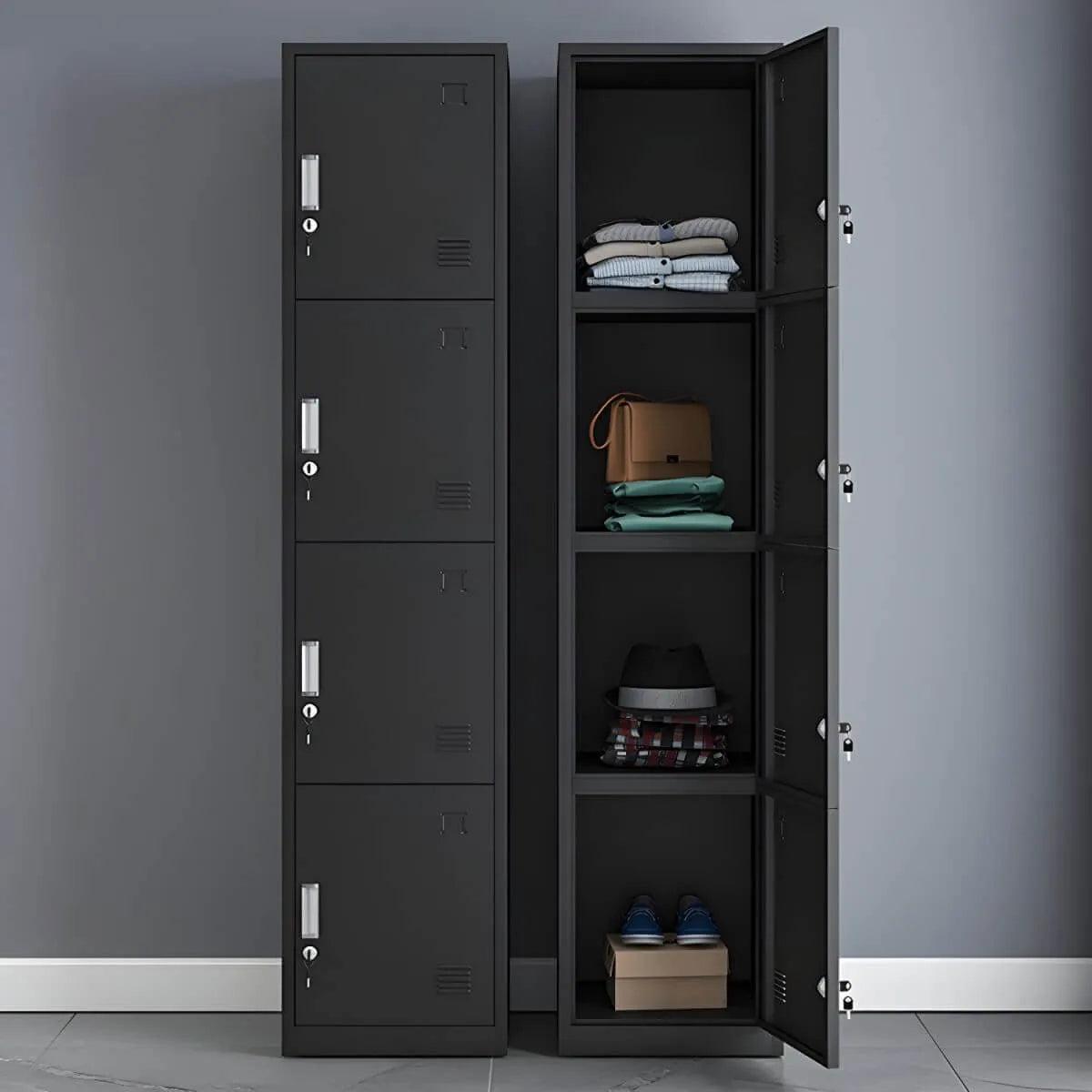 Slim Metal Storage Wardrobe With Lockable Doors And Modular Interior