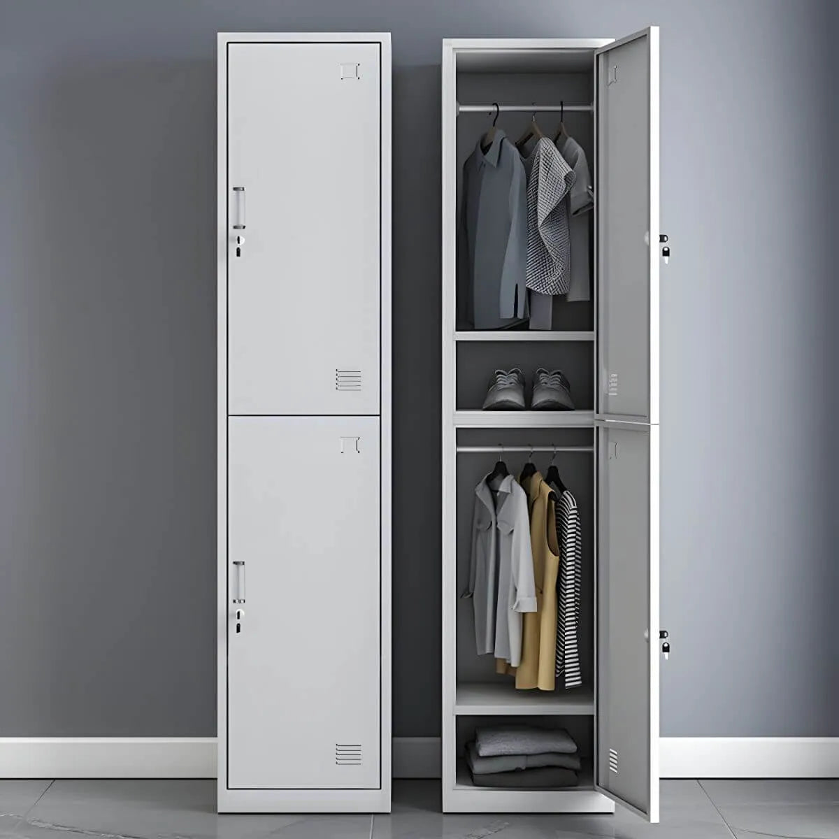 Slim Metal Storage Wardrobe With Lockable Doors And Modular Interior
