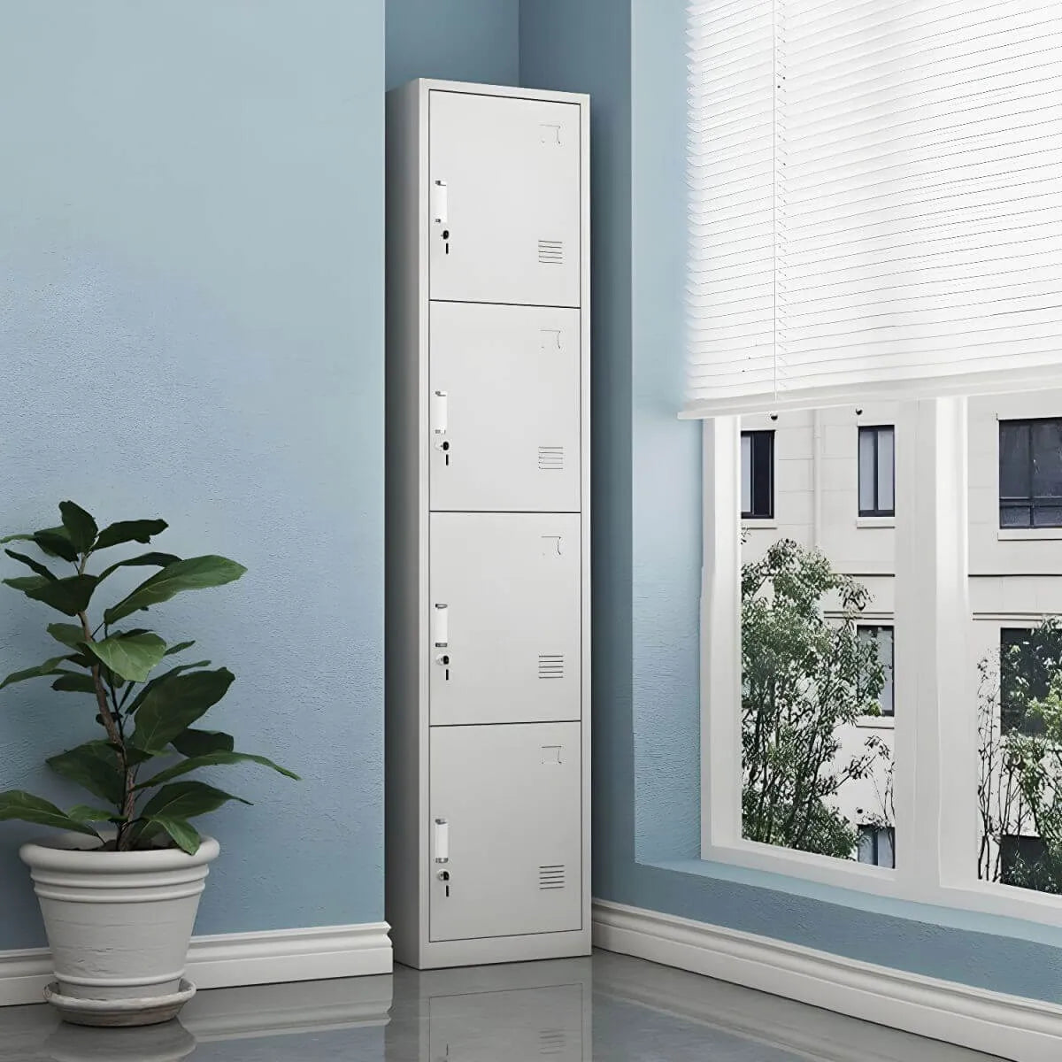 Slim Metal Storage Wardrobe With Lockable Doors And Modular Interior Secondary image