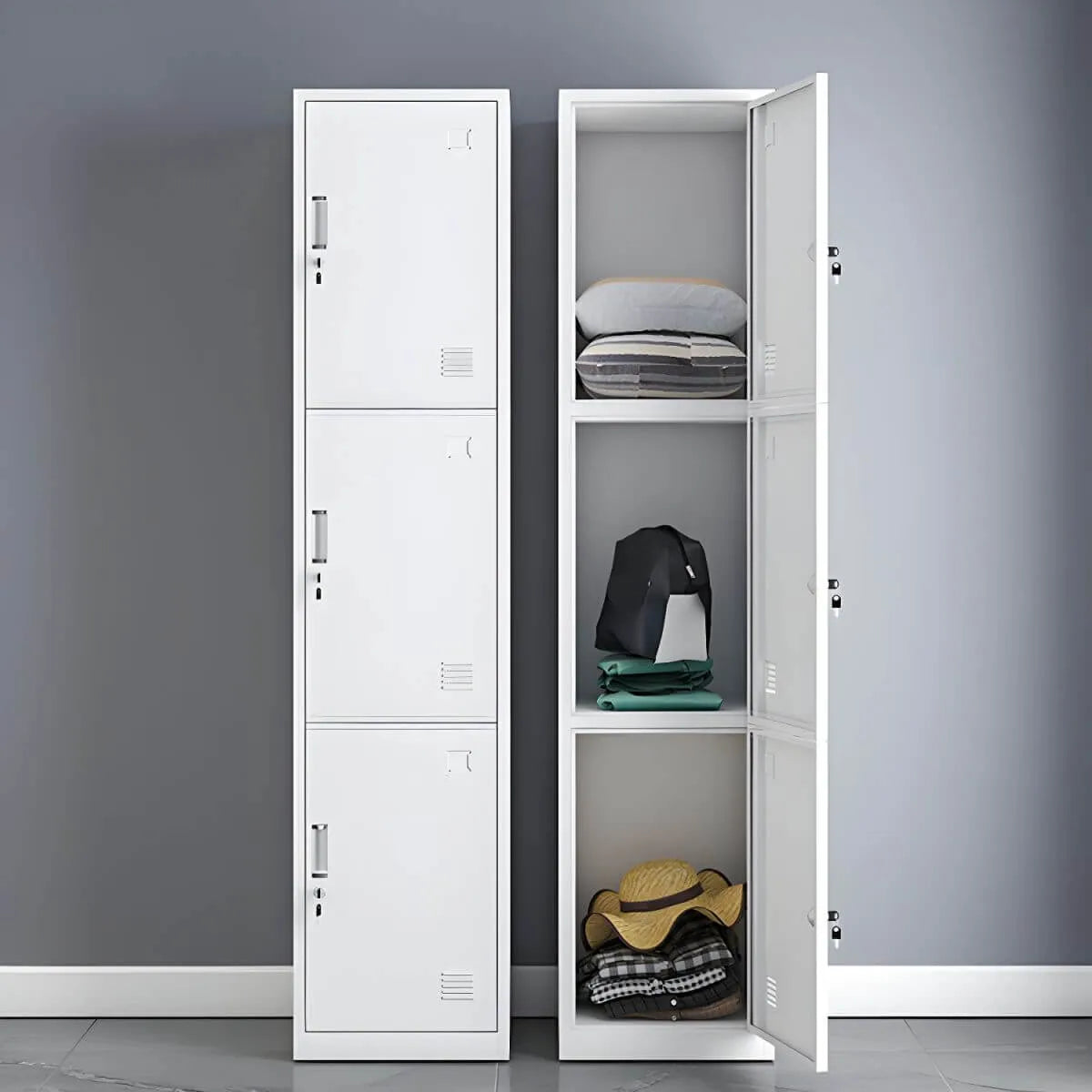 Slim Metal Storage Wardrobe With Lockable Doors And Modular Interior